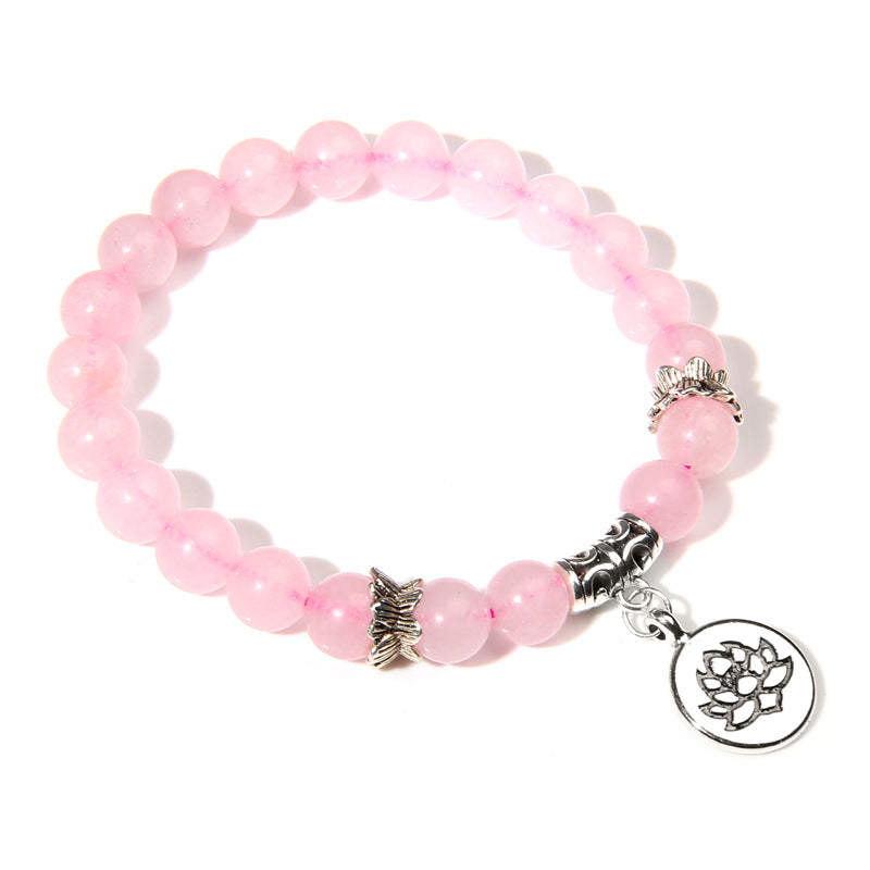 Bracelets de perles de pierres précieuses avec pendentif lotus en cristal rose