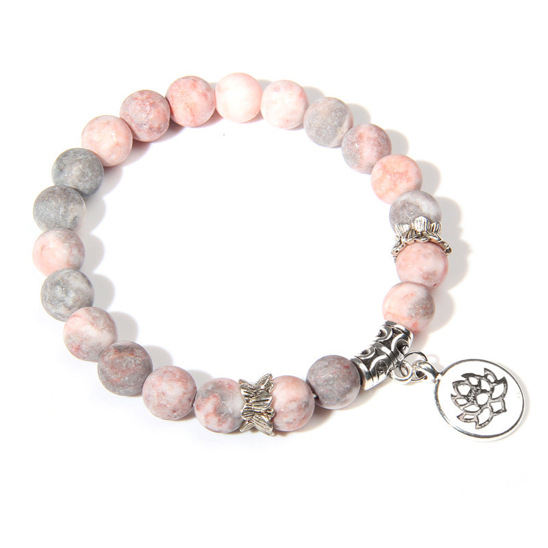 Bracelets de perles de pierres précieuses avec pendentif lotus en cristal rose