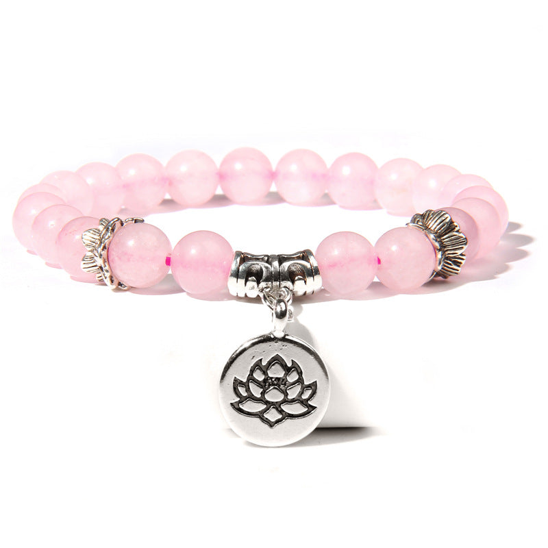 Bracelets de perles de pierres précieuses avec pendentif lotus en cristal rose