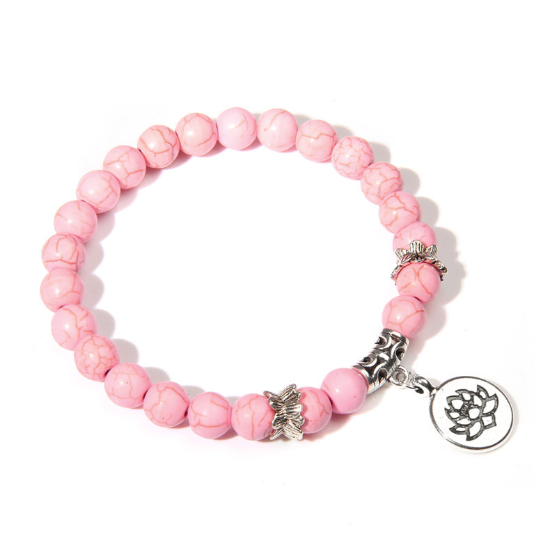 Bracelets de perles de pierres précieuses avec pendentif lotus en cristal rose