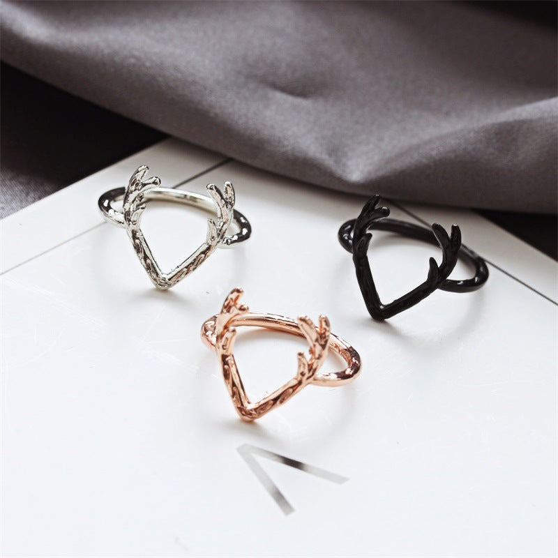 Christmas Elk Antlers Female Copper Material Rings