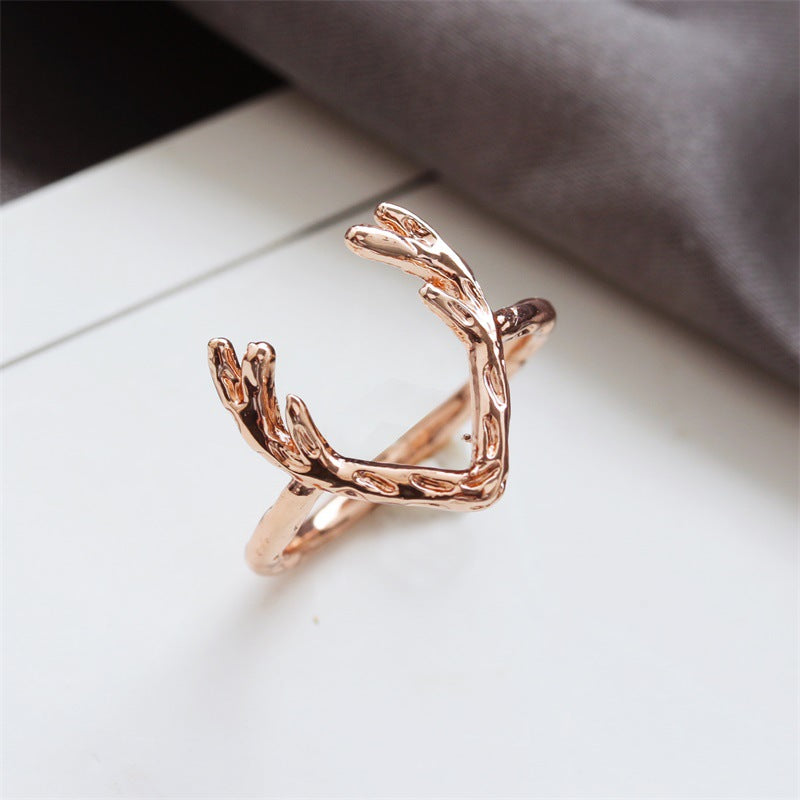 Christmas Elk Antlers Female Copper Material Rings