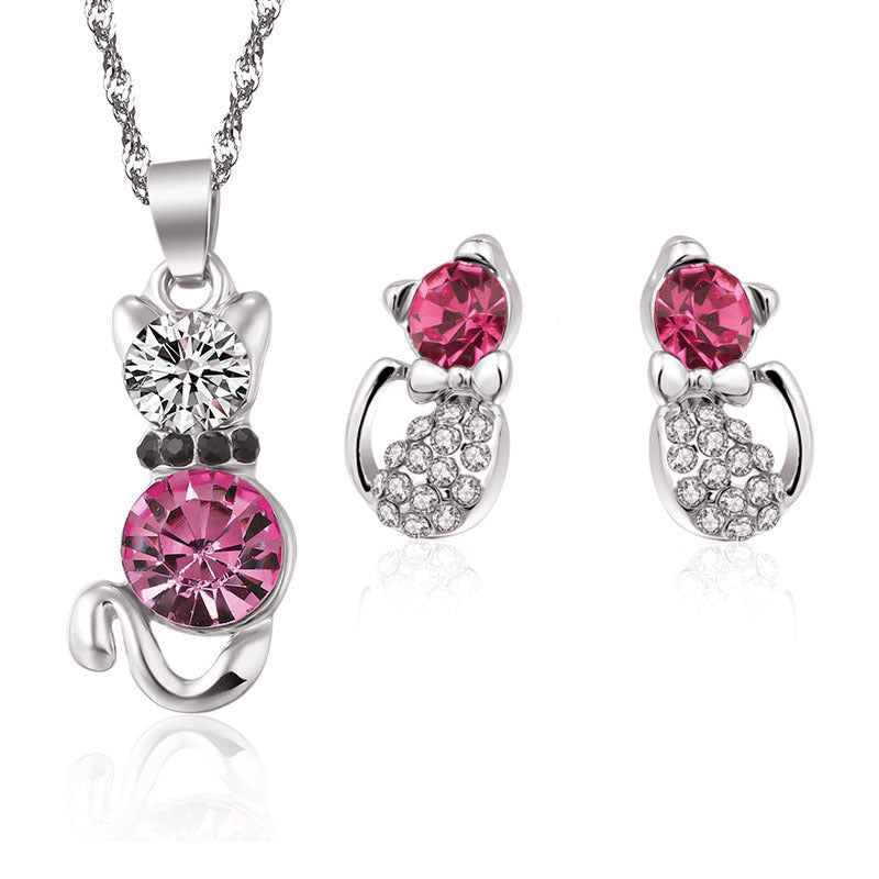 Of Cute Cat Crystal Ear Suit Necklaces