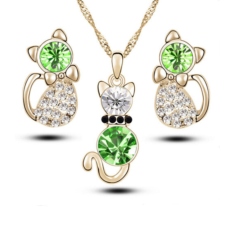 Of Cute Cat Crystal Ear Suit Necklaces