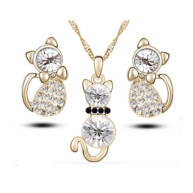 Of Cute Cat Crystal Ear Suit Necklaces