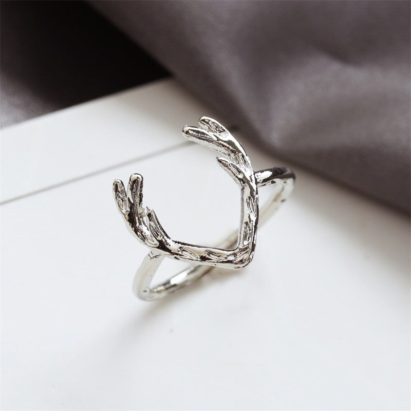 Christmas Elk Antlers Female Copper Material Rings