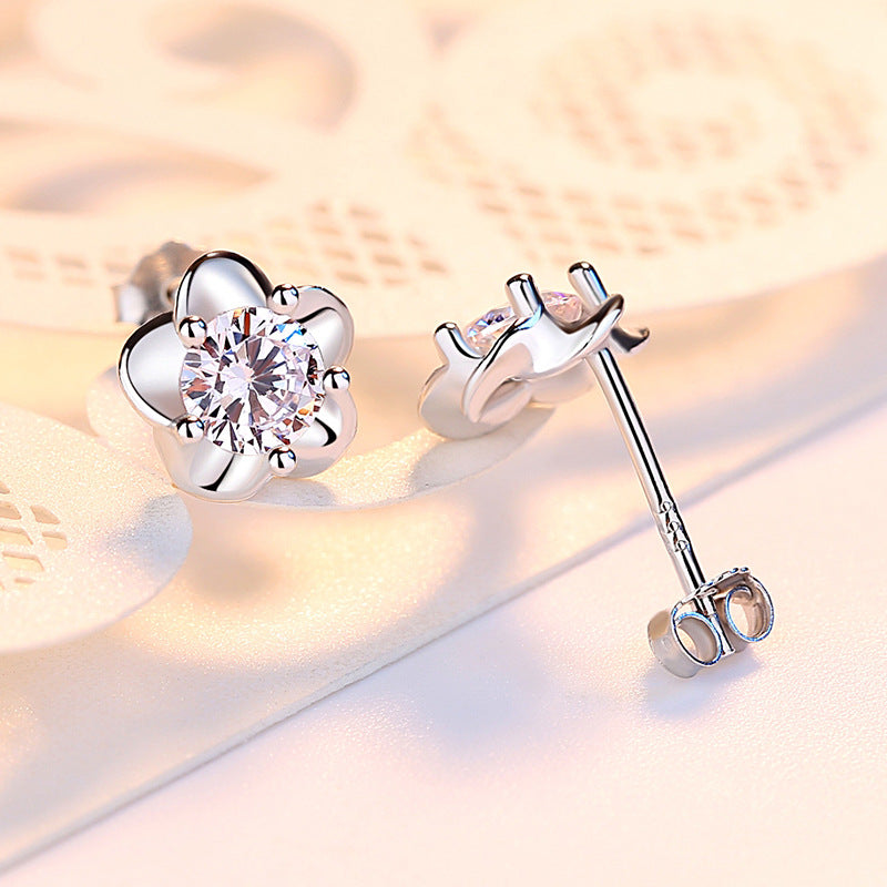 Women's Sterling Sier Cherry Blossom Swiss Diamond Earrings