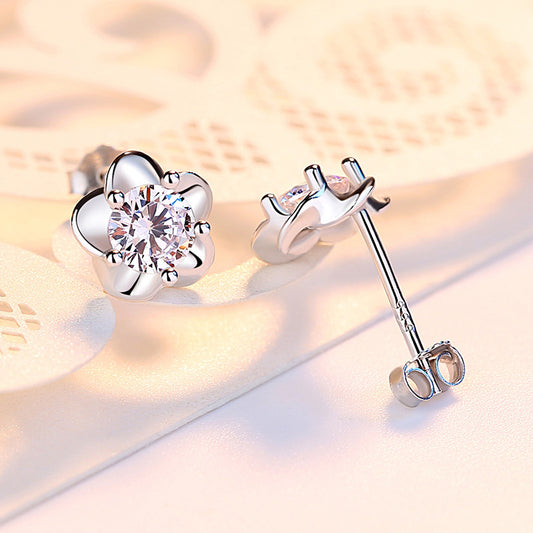 Boucles d'oreilles en diamant suisse en fleurs de cerisier en argent sterling pour femmes