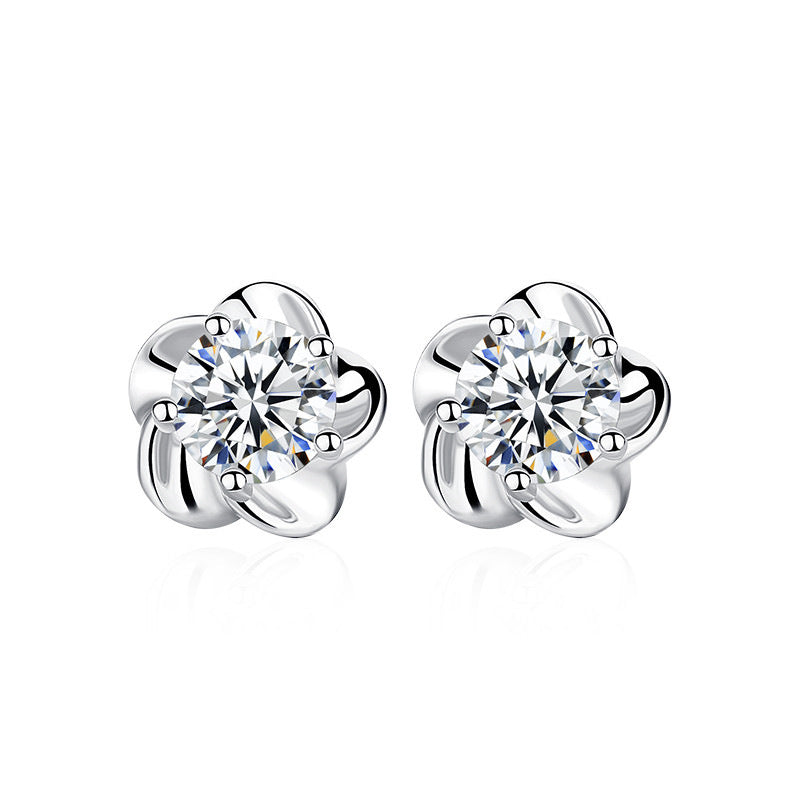 Women's Sterling Sier Cherry Blossom Swiss Diamond Earrings