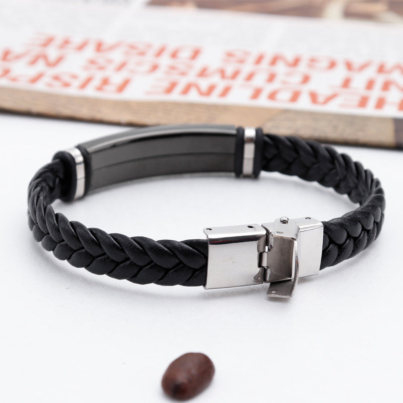 Men's Fashion Retro Titanium Steel Light Plate Lettering Black Stainless Bracelets