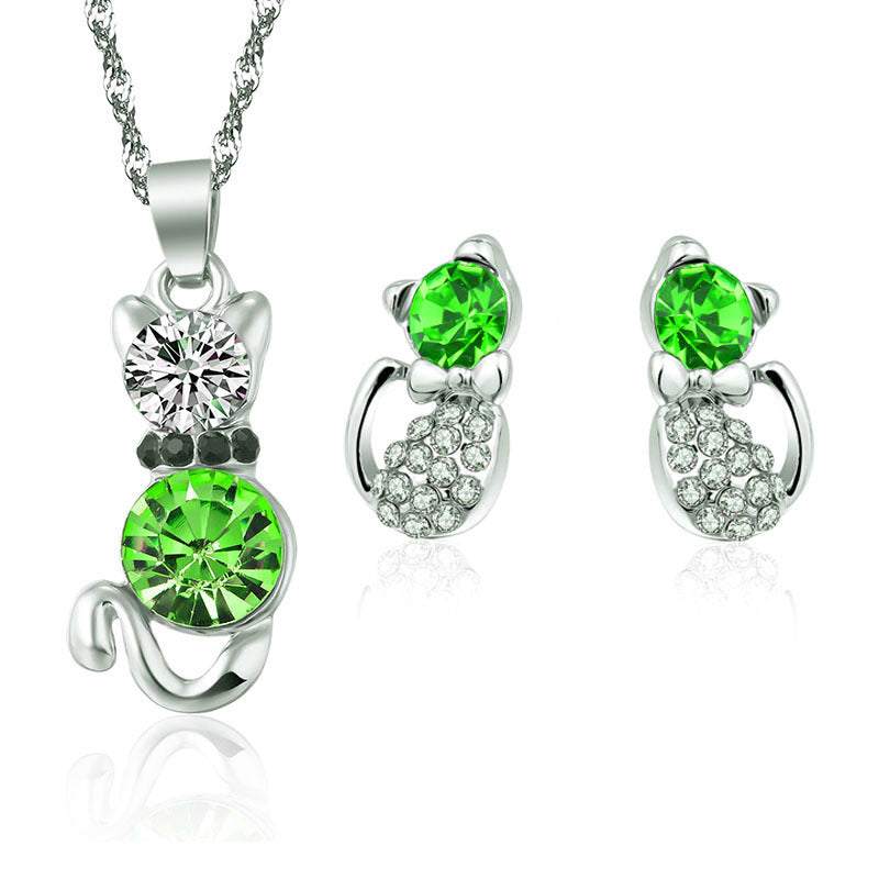 Of Cute Cat Crystal Ear Suit Necklaces
