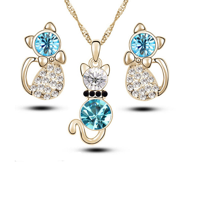 Of Cute Cat Crystal Ear Suit Necklaces