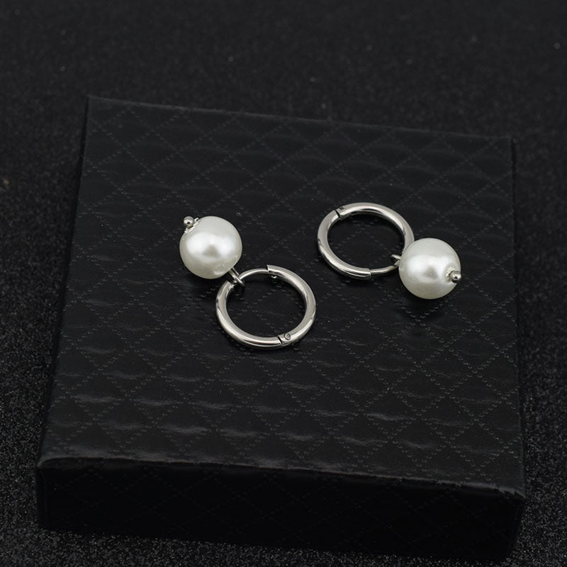 Women's & Men's & Glass Pearl Stainless Steel Ear Earrings