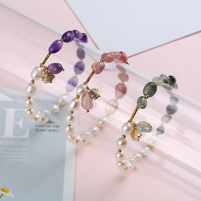 Natural Freshwater Pearl Crystal Design Korean Bracelets