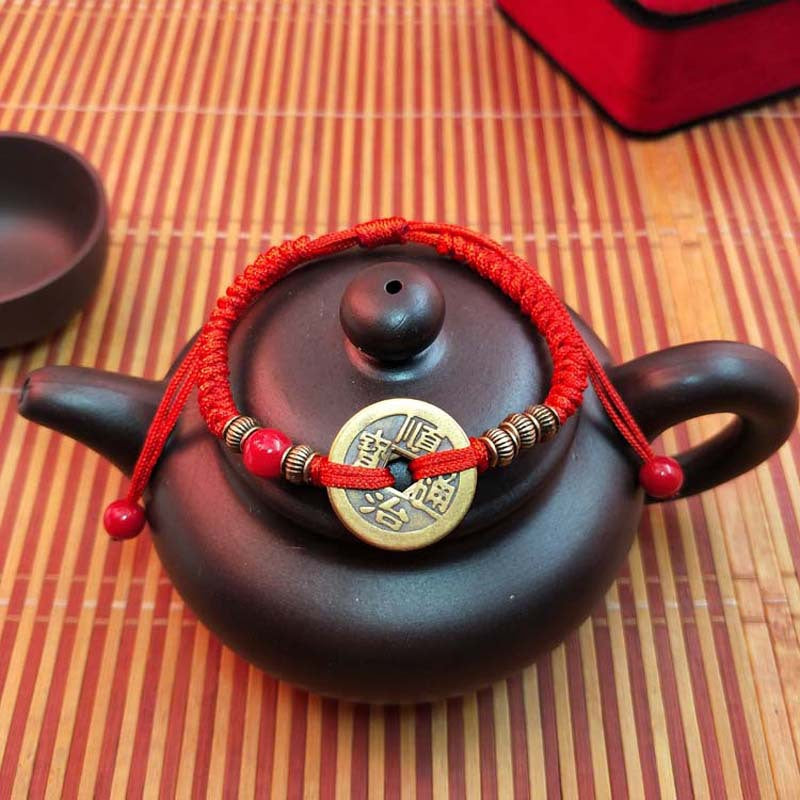 Bronze Dynasty Five Coins Life Money Drawing Luck Changing Ethnic Bracelet