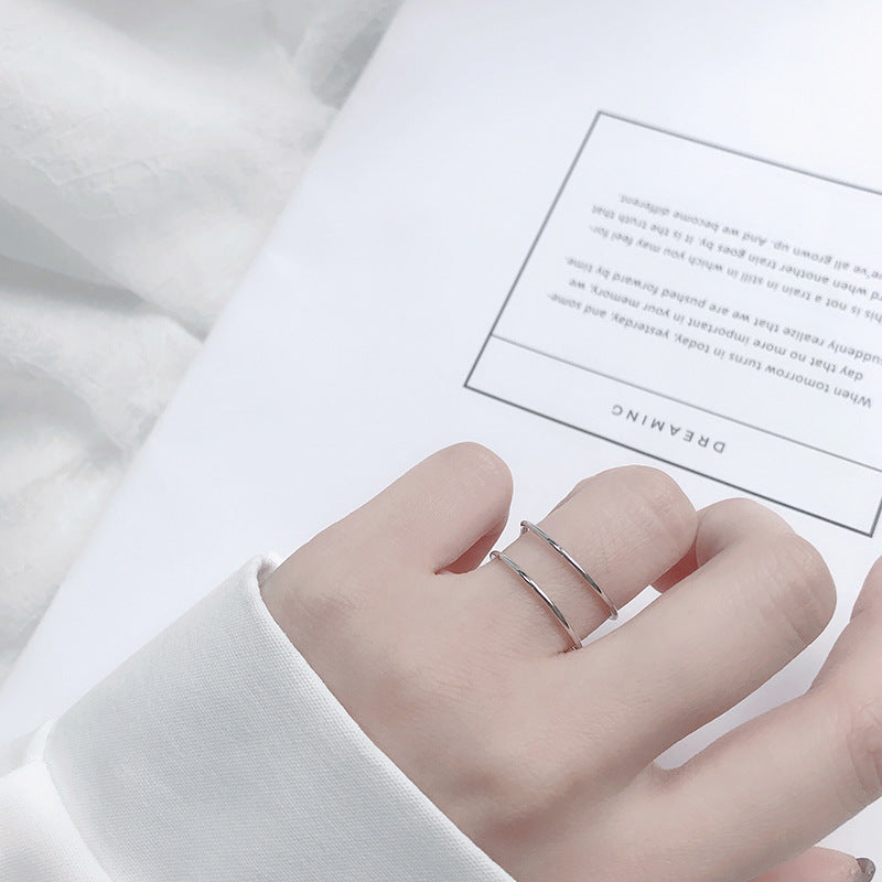 Women's Korean Style Sier Simple Opening Line Plain Personality Stylish Rings