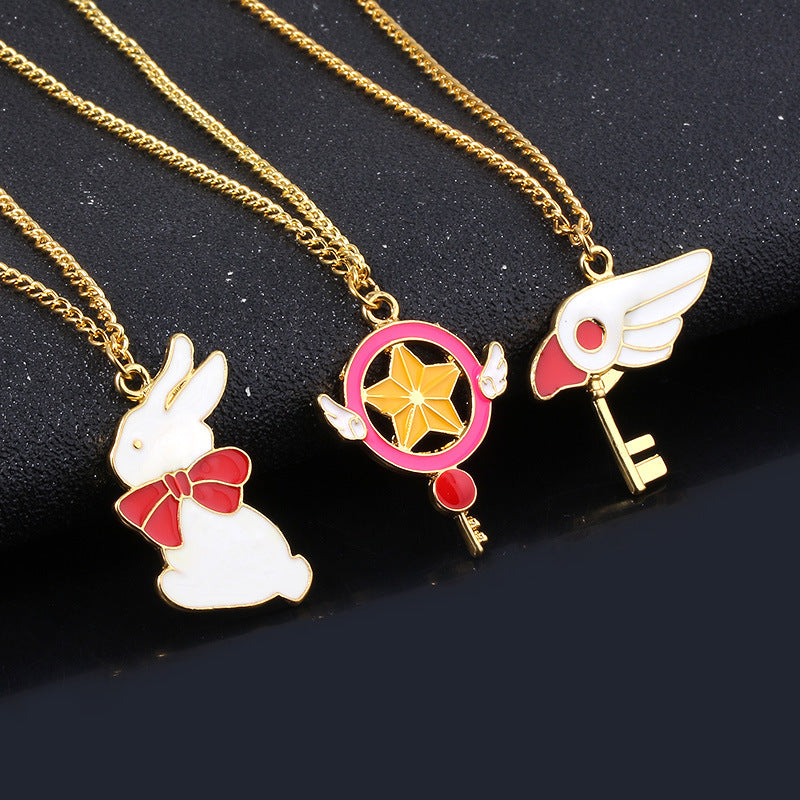 Anime Peripheral Magic Card Cherry Stick Cute Necklaces