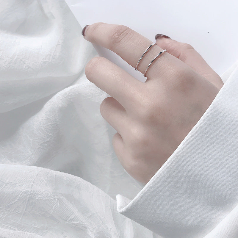 Women's Korean Style Sier Simple Opening Line Plain Personality Stylish Rings