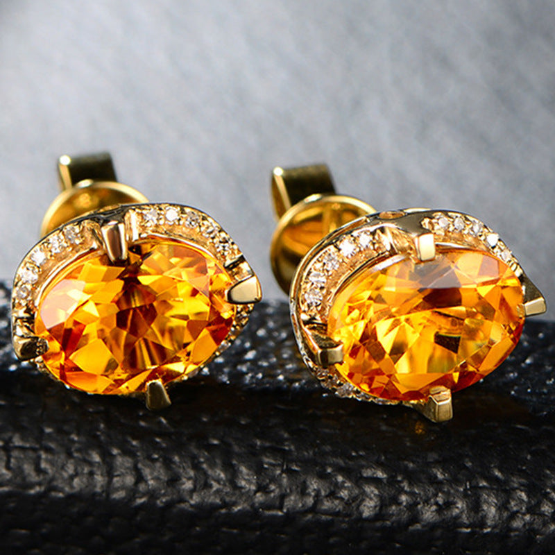 Full Diamond Citrine Ear Four Claw Earrings