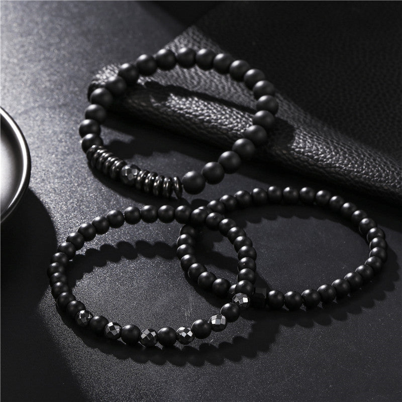 Bracelets géométriques simples d'espacement d'ovni givré noir pour hommes