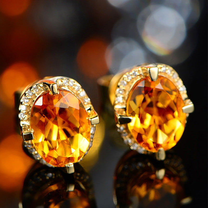 Full Diamond Citrine Ear Four Claw Earrings