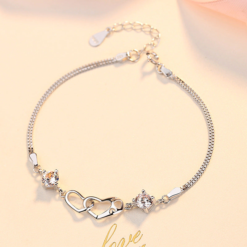 Women's Sterling Sier Inlaid With Heart-shaped Zircon Bracelets