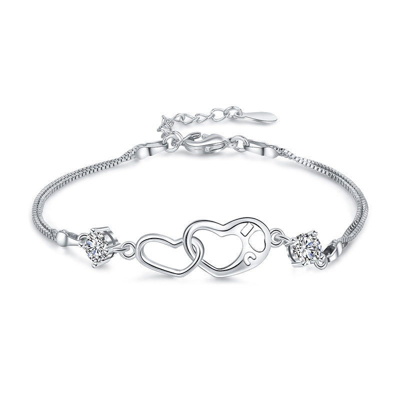 Bracelets en argent sterling incrusté de zircons en forme de cœur pour femmes