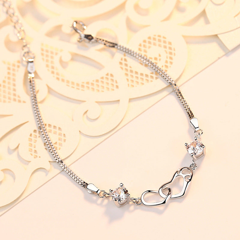 Women's Sterling Sier Inlaid With Heart-shaped Zircon Bracelets