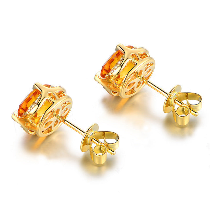 Full Diamond Citrine Ear Four Claw Earrings