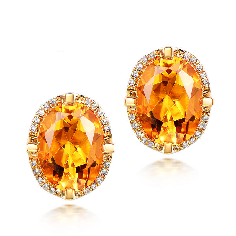 Full Diamond Citrine Ear Four Claw Earrings