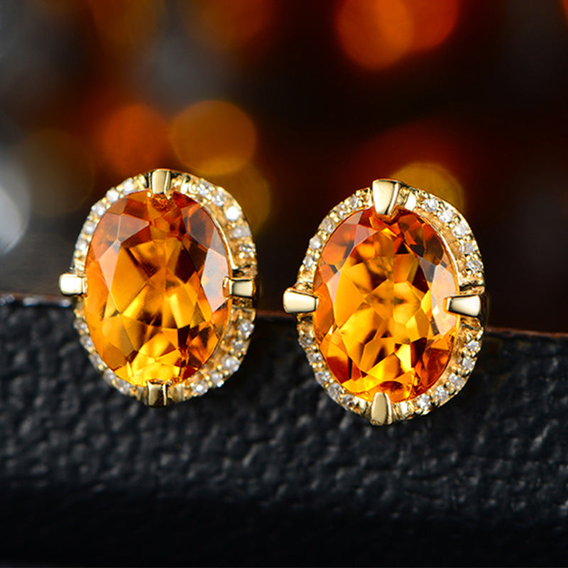 Full Diamond Citrine Ear Four Claw Earrings