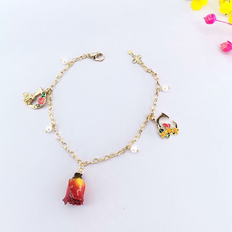 Real Flower Preserved Fresh Cartoon Painted Bracelet