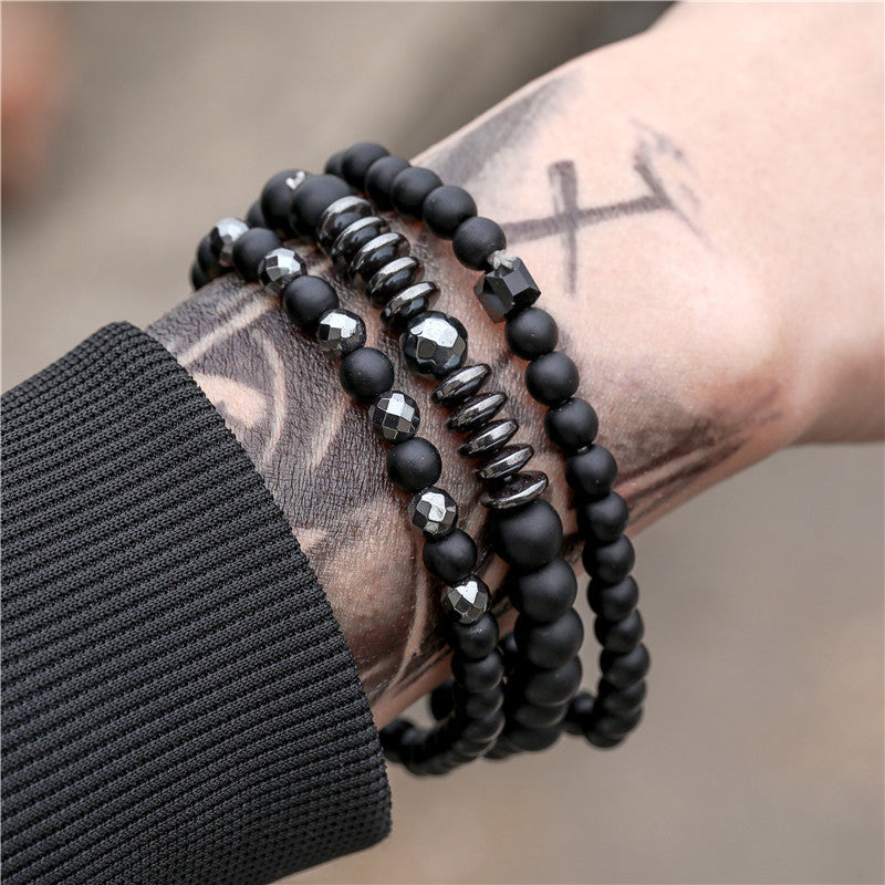 Bracelets géométriques simples d'espacement d'ovni givré noir pour hommes