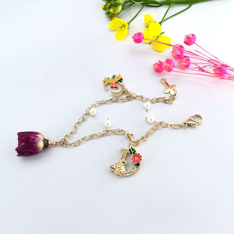 Real Flower Preserved Fresh Cartoon Painted Bracelet