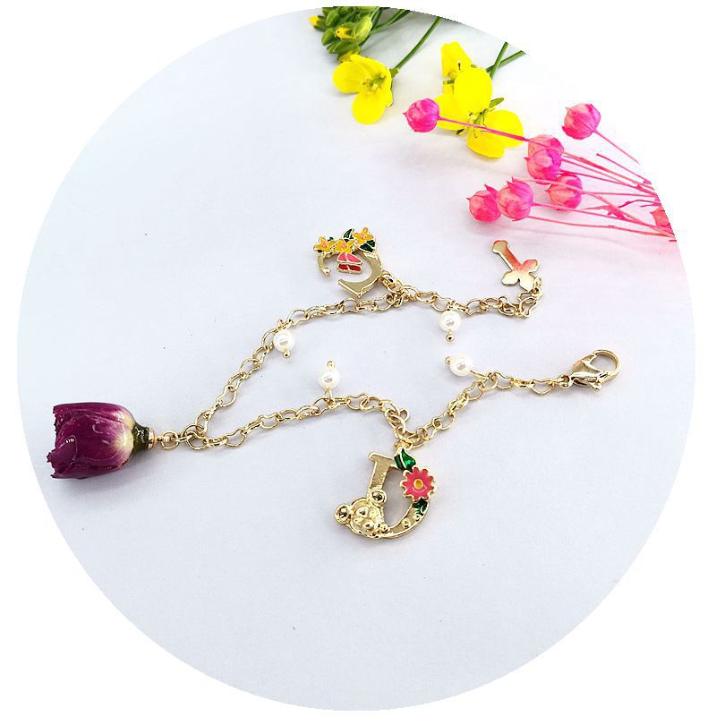 Real Flower Preserved Fresh Cartoon Painted Bracelet