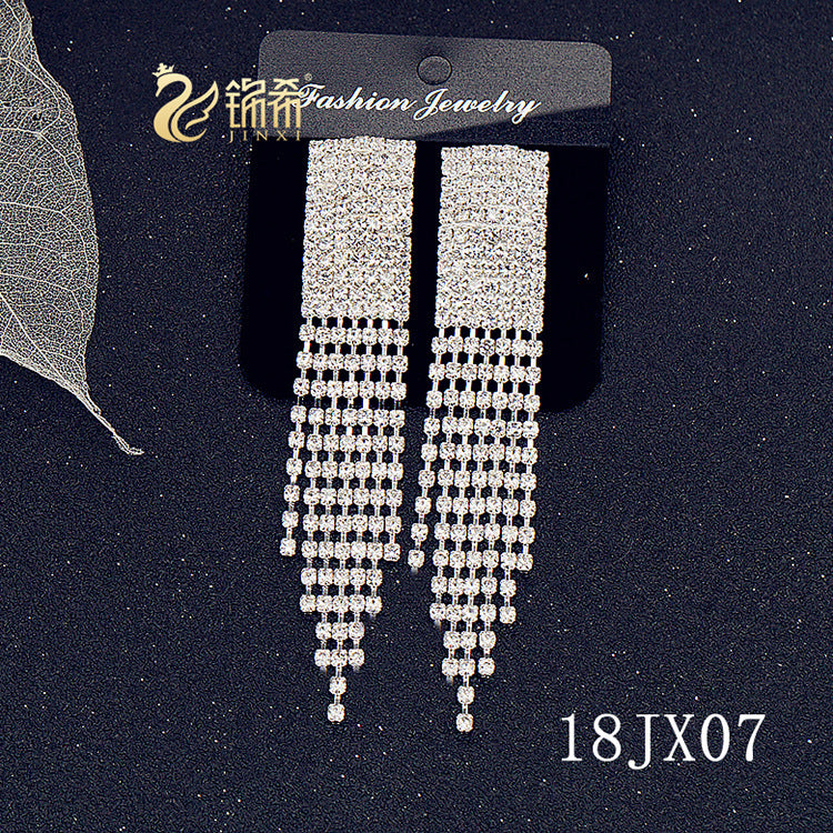 Style Beautiful Classical Rhinestone Tassel Nightclub Dress Earrings