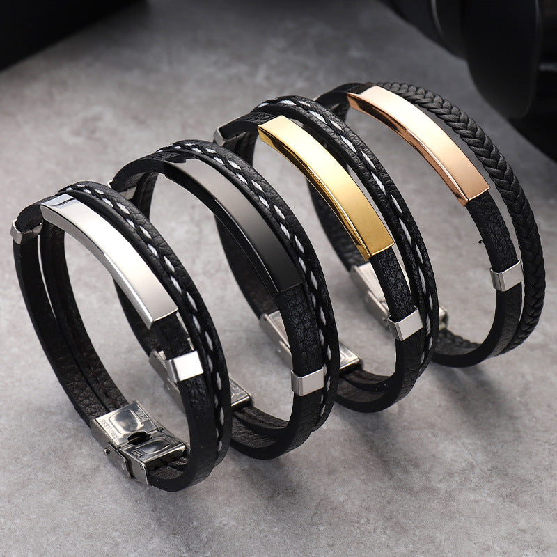 Leather Stainless Steel Punk Glossy Personality Bracelets