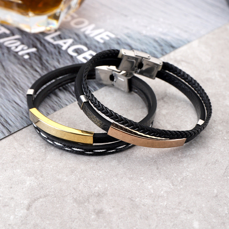 Leather Stainless Steel Punk Glossy Personality Bracelets