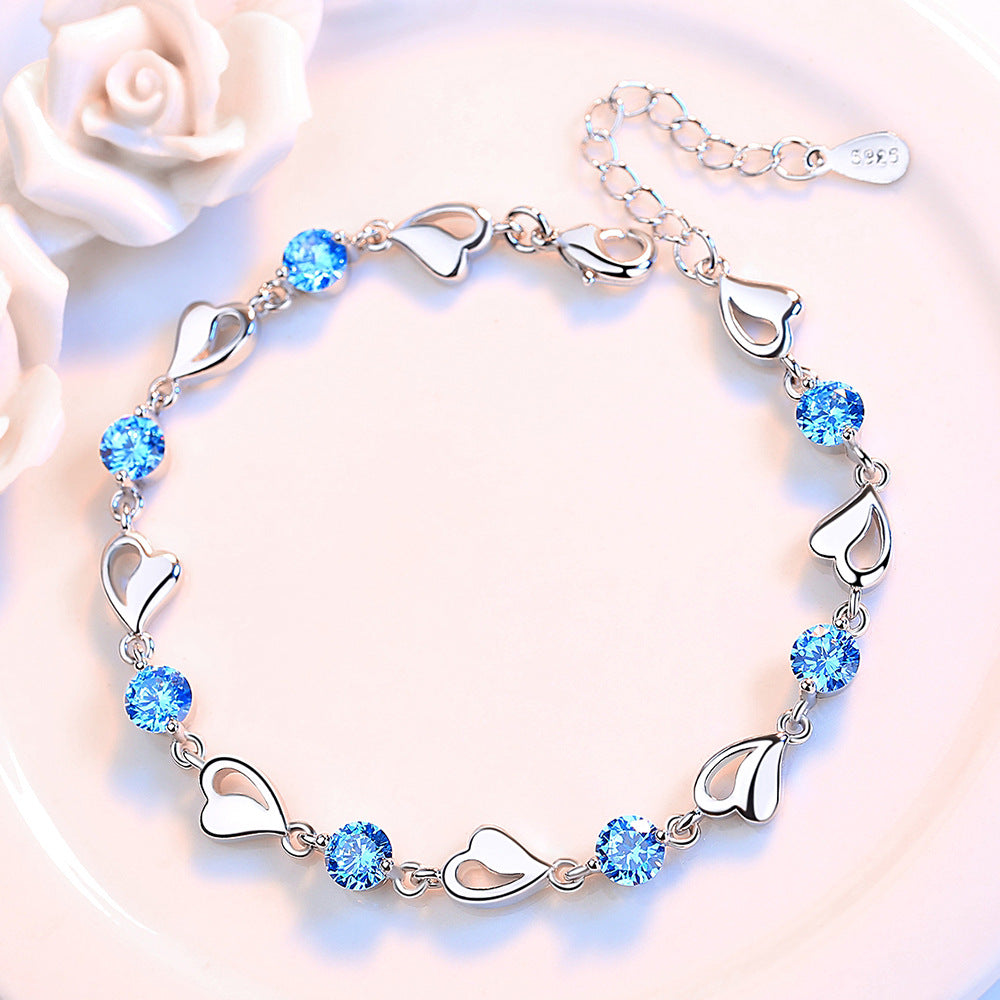 Jewelry Blue Heart Female Hollow Shape Bracelets