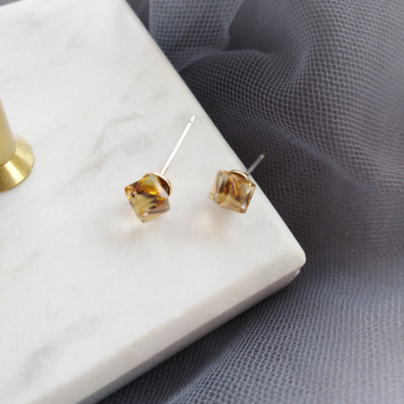 Cut Three-dimensional Square Simple Small Sweet Earrings