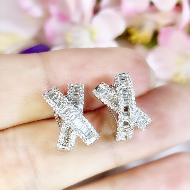 Women's Sier Needle Personalized Bow Sweet Luxury Crystal Zircon Stud Earrings