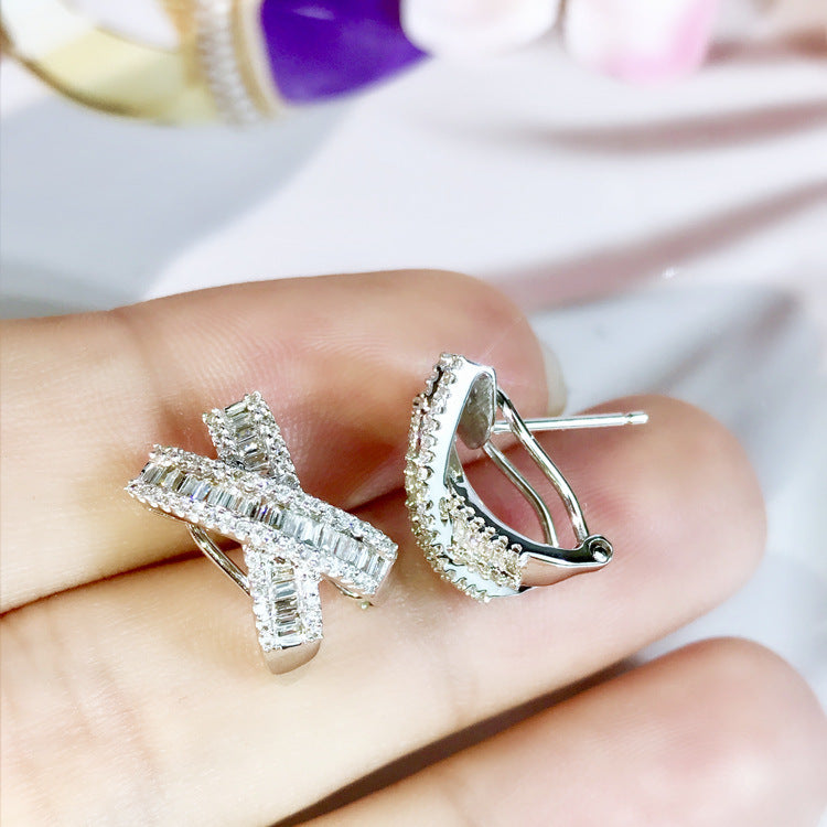 Women's Sier Needle Personalized Bow Sweet Luxury Crystal Zircon Stud Earrings