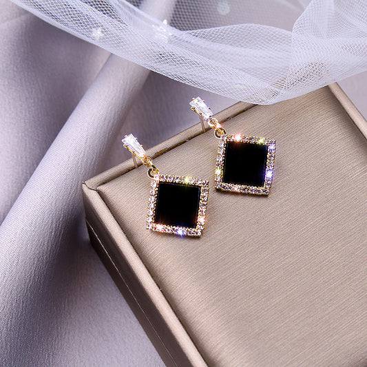 Women's Quality Sier Needle Copper Inlaid Zircon Square For Earrings