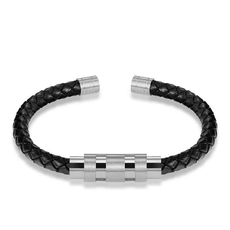 Men's Korean Black Golden Steel Color Rotating Titanium Buckle Genuine Bracelet