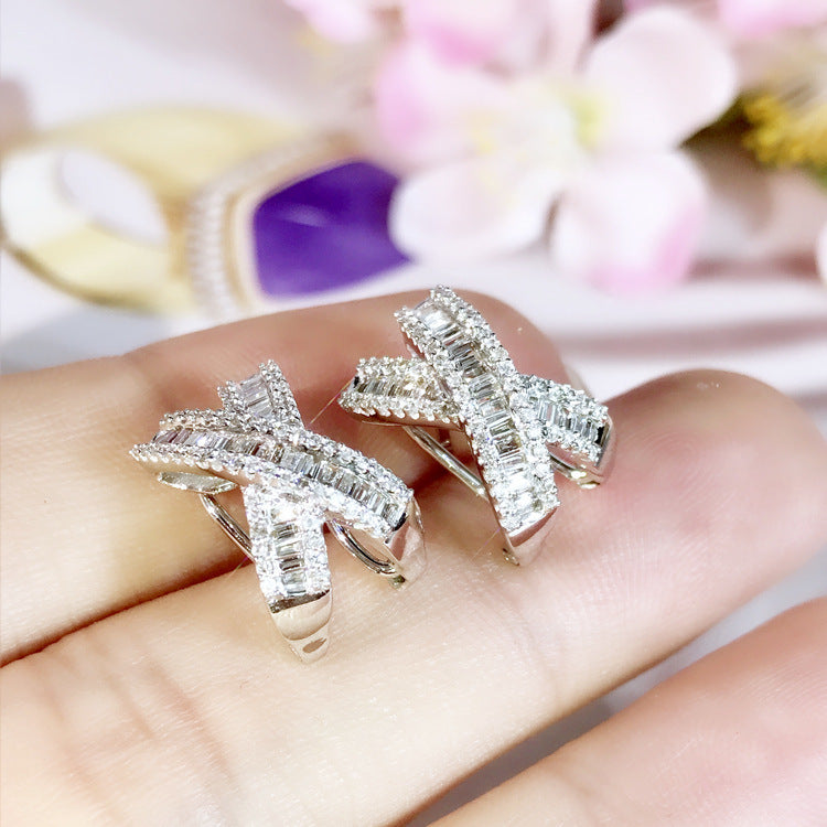 Women's Sier Needle Personalized Bow Sweet Luxury Crystal Zircon Stud Earrings