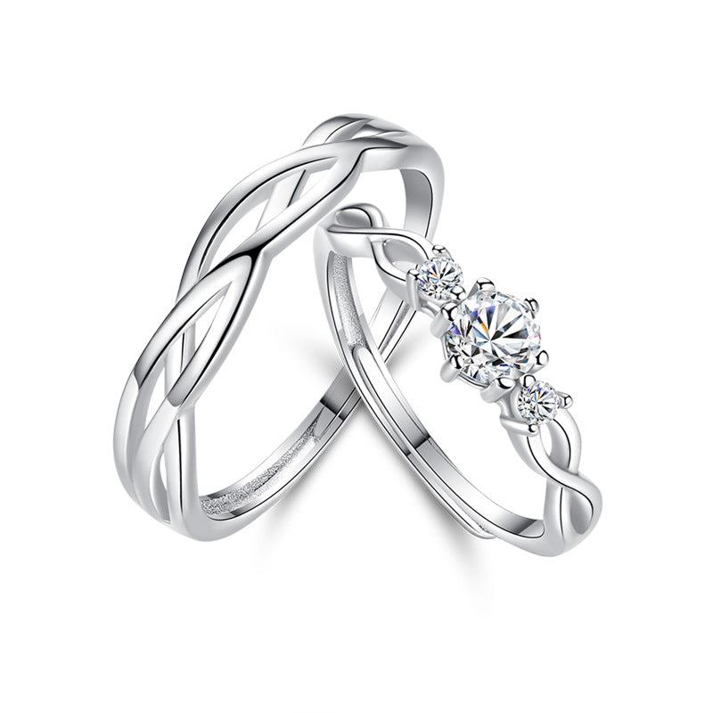 Avec amour, bagues de style coréen en argent sterling en soie bleue