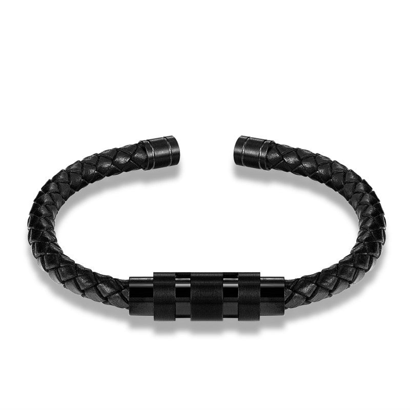 Men's Korean Black Golden Steel Color Rotating Titanium Buckle Genuine Bracelet