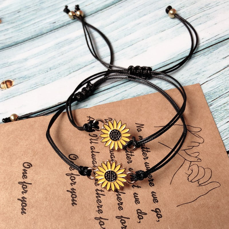 Glamouröse, verstellbare, geflochtene Sonnenblumen-Gänseblümchen-Armbänder aus Legierung