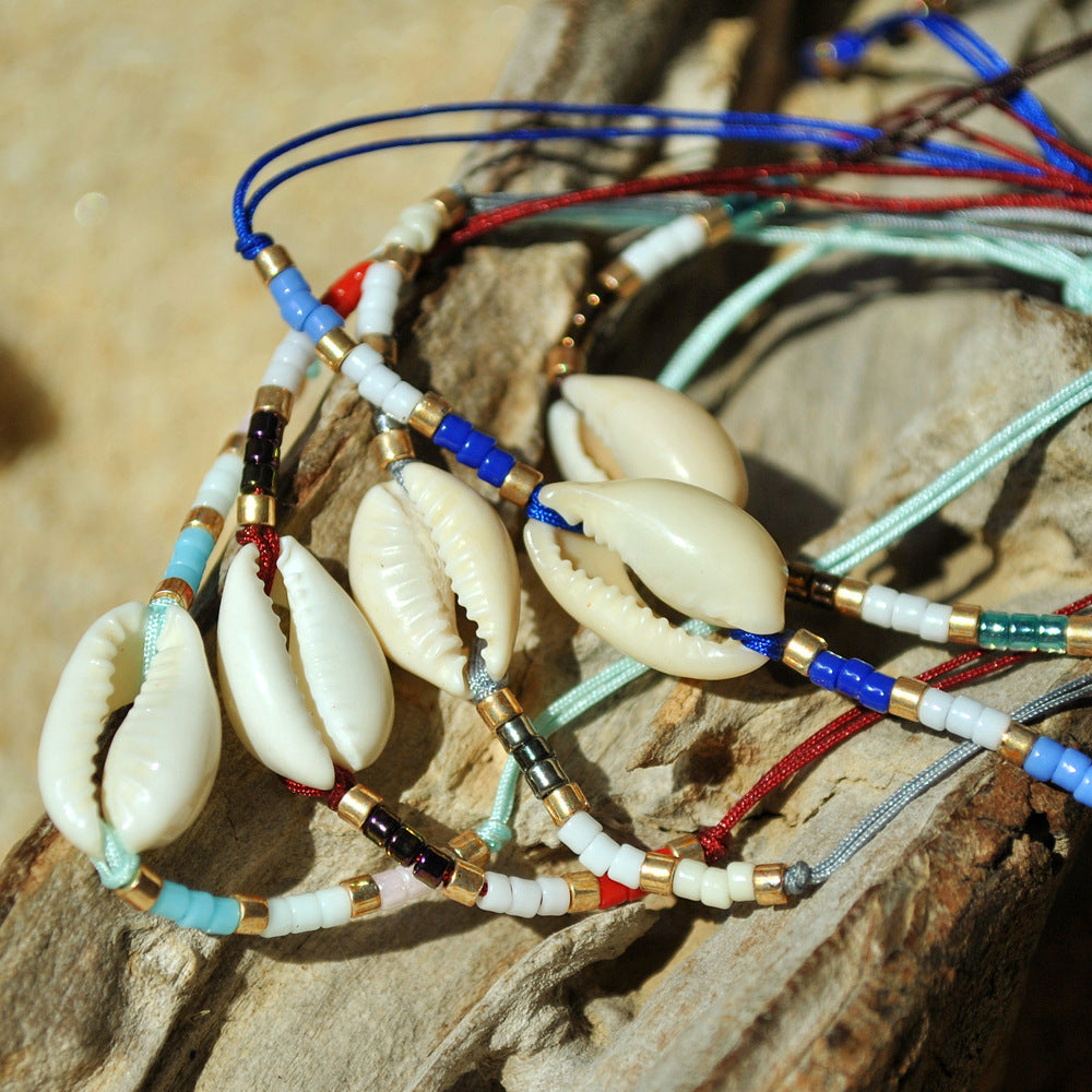 Bracelets de plage en perles de coquillage bohème colorées en corde