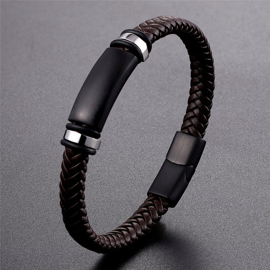 Bracelets pour hommes en acier inoxydable tissé noir bleu marron